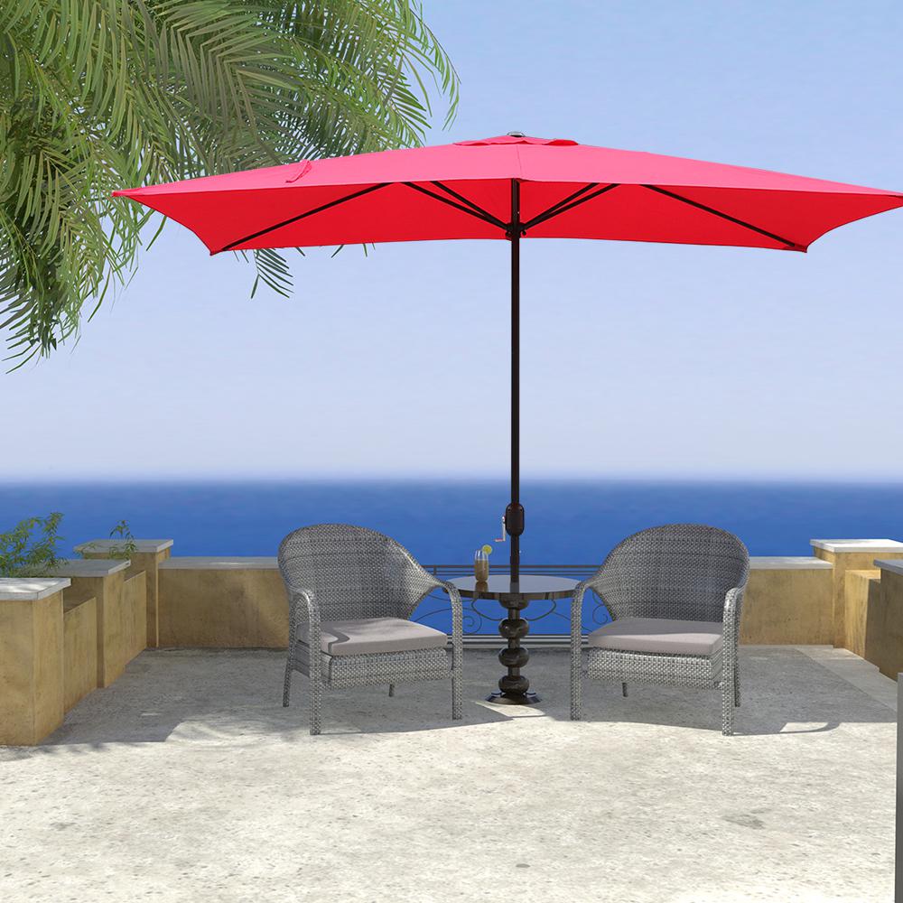 Maypex 10 Ft X 6 5 Ft Steel Crank Rectangular Market Patio Umbrella In Red 300004 R The Home Depot