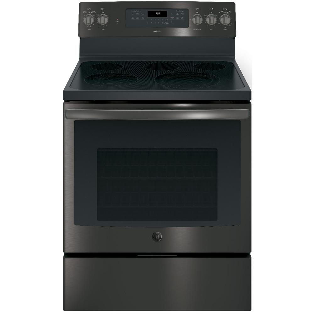 Ge Adora 5 3 Cu Ft Electric Range With Self Cleaning Convection Ge Adora 5 3 Cu Ft Electric Range With Self Cleaning Convection Oven In Black Stainless Steel Fingerprint Resistant Jb755bjts The Home Depot
