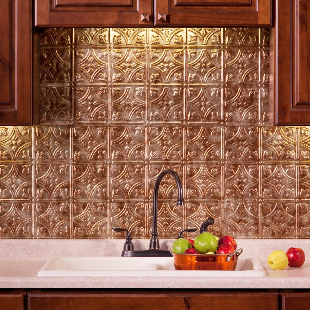 Fasade Traditional 1 18 In X 24 In Bermuda Bronze Vinyl Decorative Wall Tile Backsplash 15 Sq Ft Kit N50 17 The Home Depot