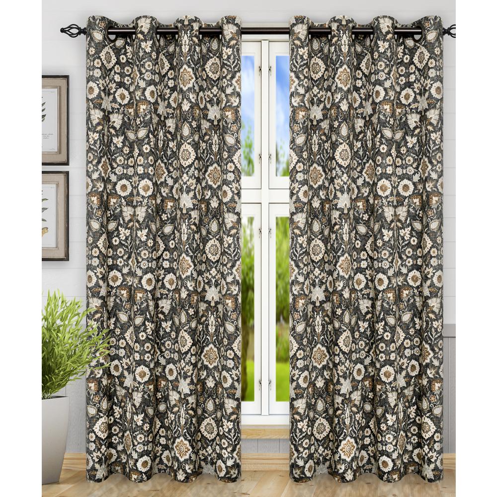 Adelle Black Cotton Grommet Top Panel Pair 84 In W X 84 In L