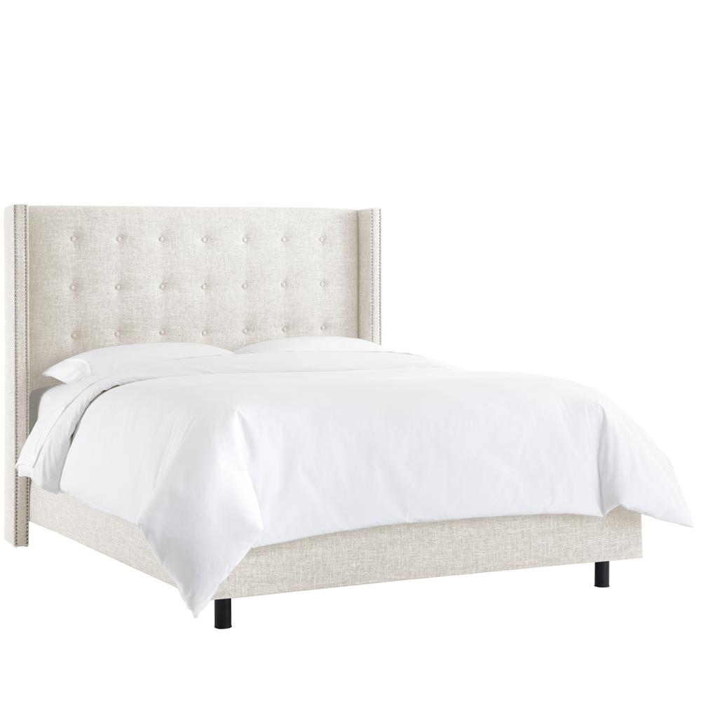 Zuma White California King Nail Button Tufted Wingback Bed