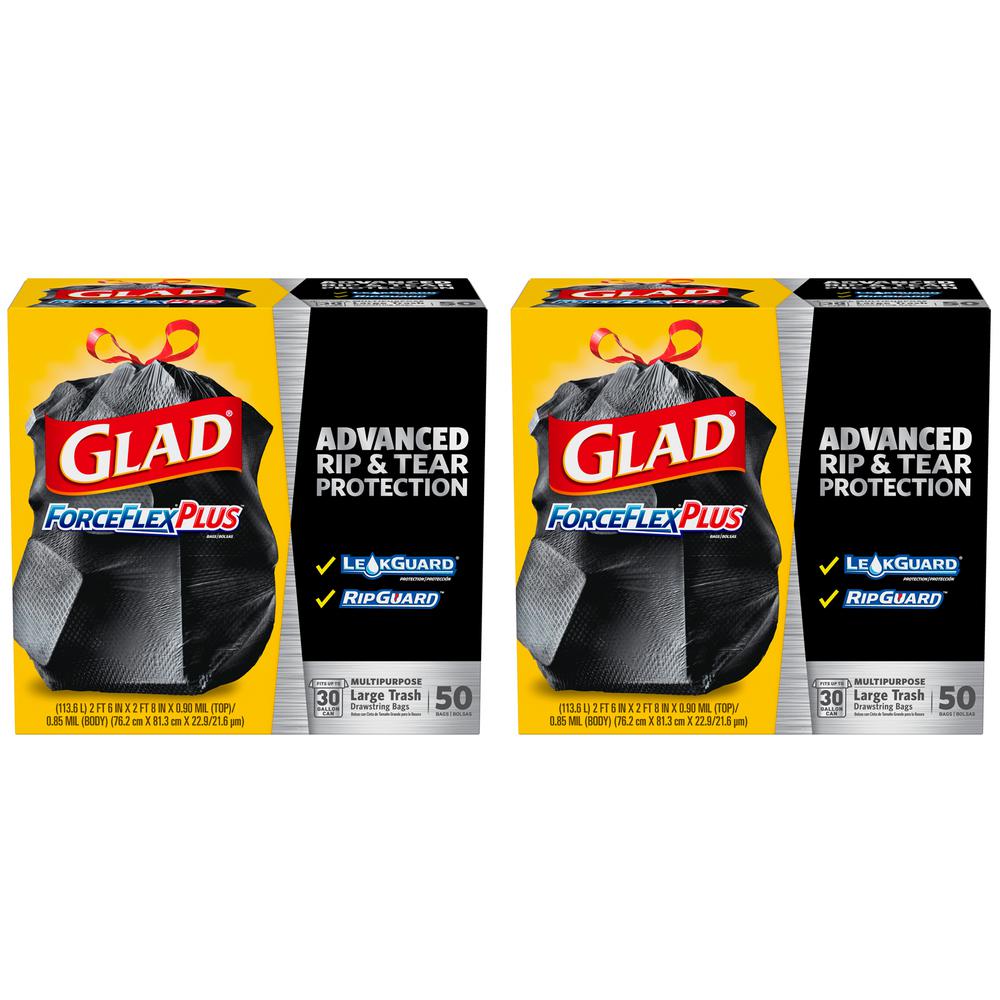 Glad 30 Gal. Black Drawstring ForceFlexPlus Large Trash Bags (50Count