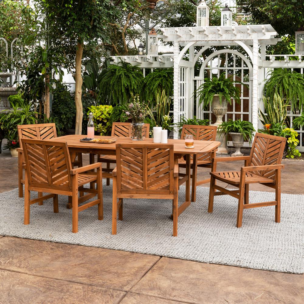 Walker Edison Furniture Company Brown 7Piece Extendable Wood Outdoor