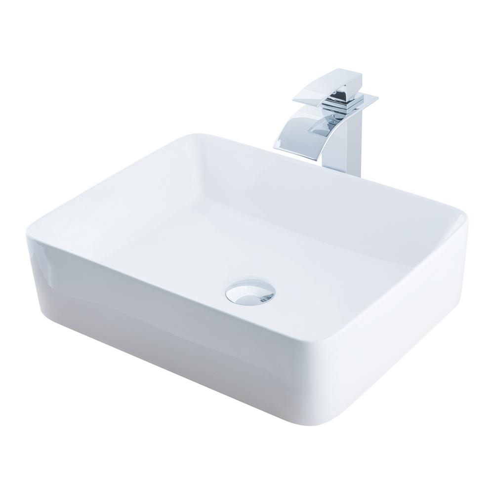 Vessel Sink In White With Faucet In Chrome