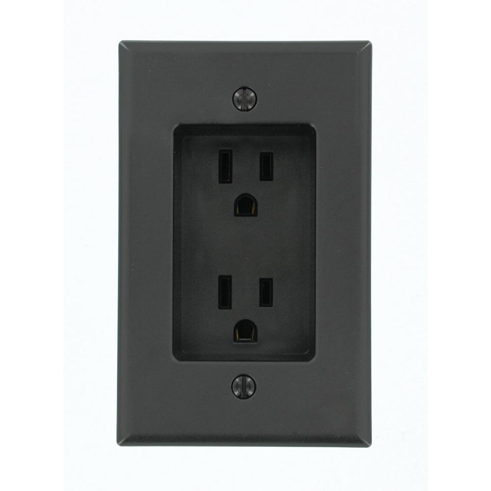 Leviton 15 Amp Residential Grade 1-Gang Recessed Duplex Outlet, Black ...