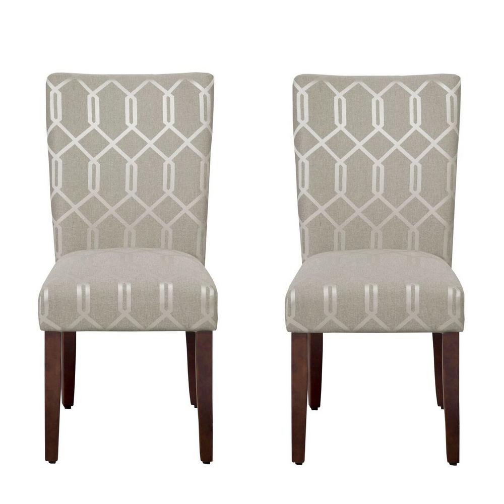 Homepop Parsons Pewter Gray and Cream Lattice Upholstered Dining Chair