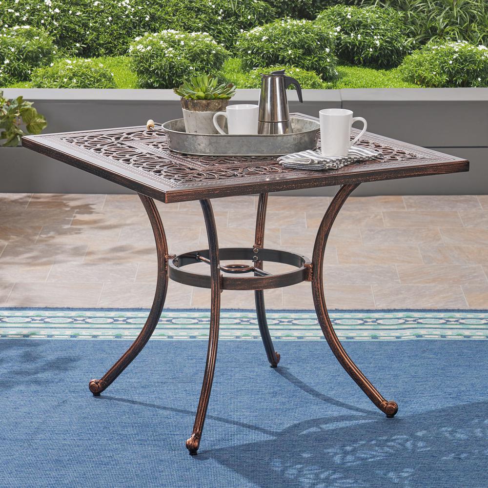Noble House Tucson Shiny Copper Square Cast Aluminum Outdoor Dining