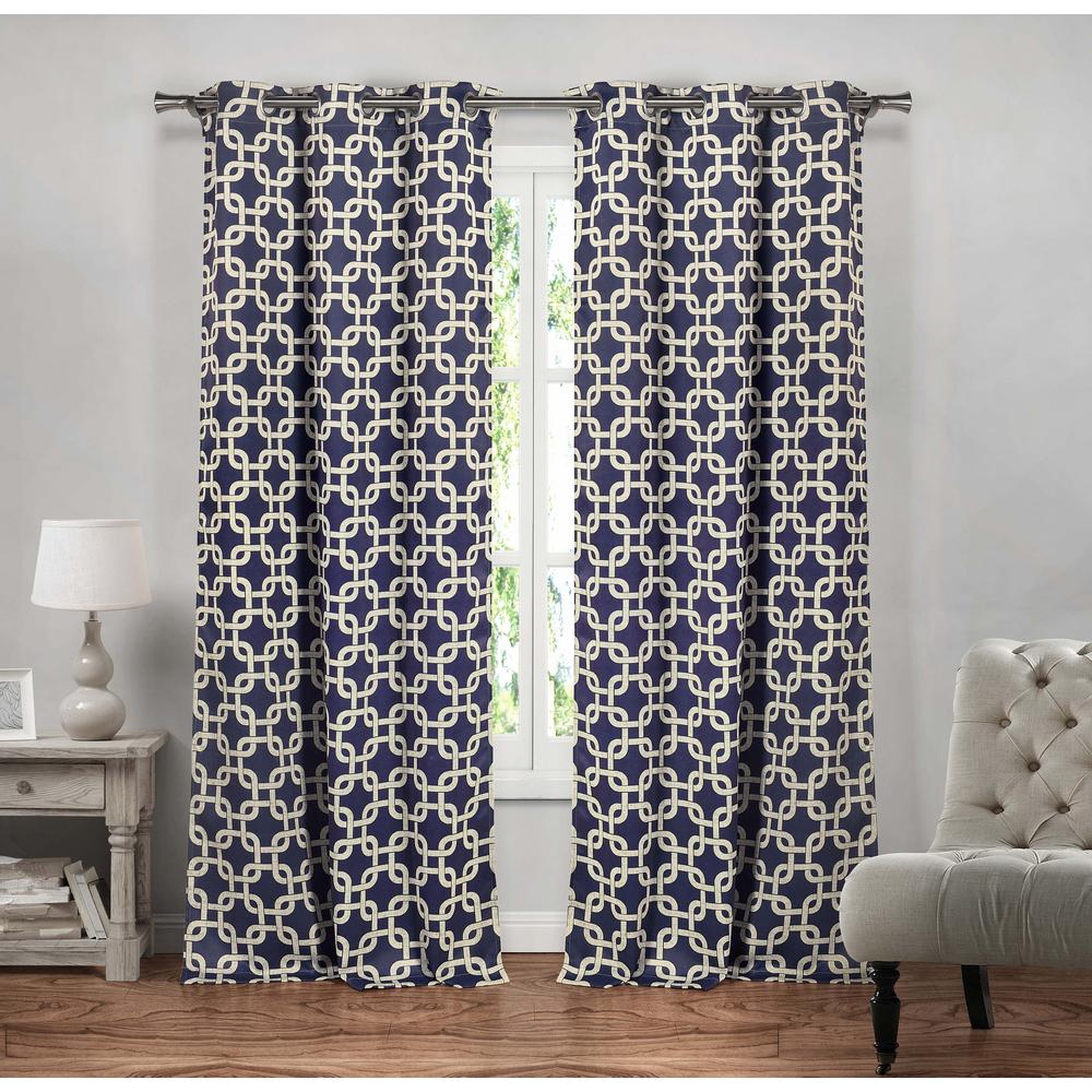 BLACKOUT 365 Geometric Navy Polyester Blackout Grommet Window Curtain