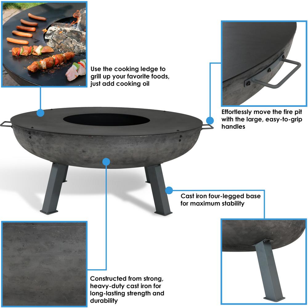 Sunnydaze Decor 45 In X 17 In Round Cast Iron Wood Burning Fire