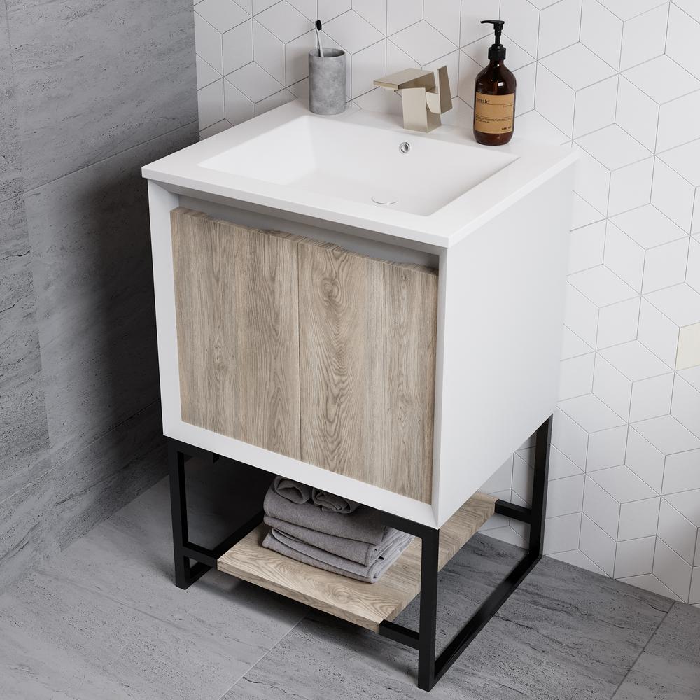 Swiss Madison Marseille 24 In Single 2 Doors Open Shelf Bathroom Vanity In White With White Countertop With White Basin Sm Bv142 The Home Depot