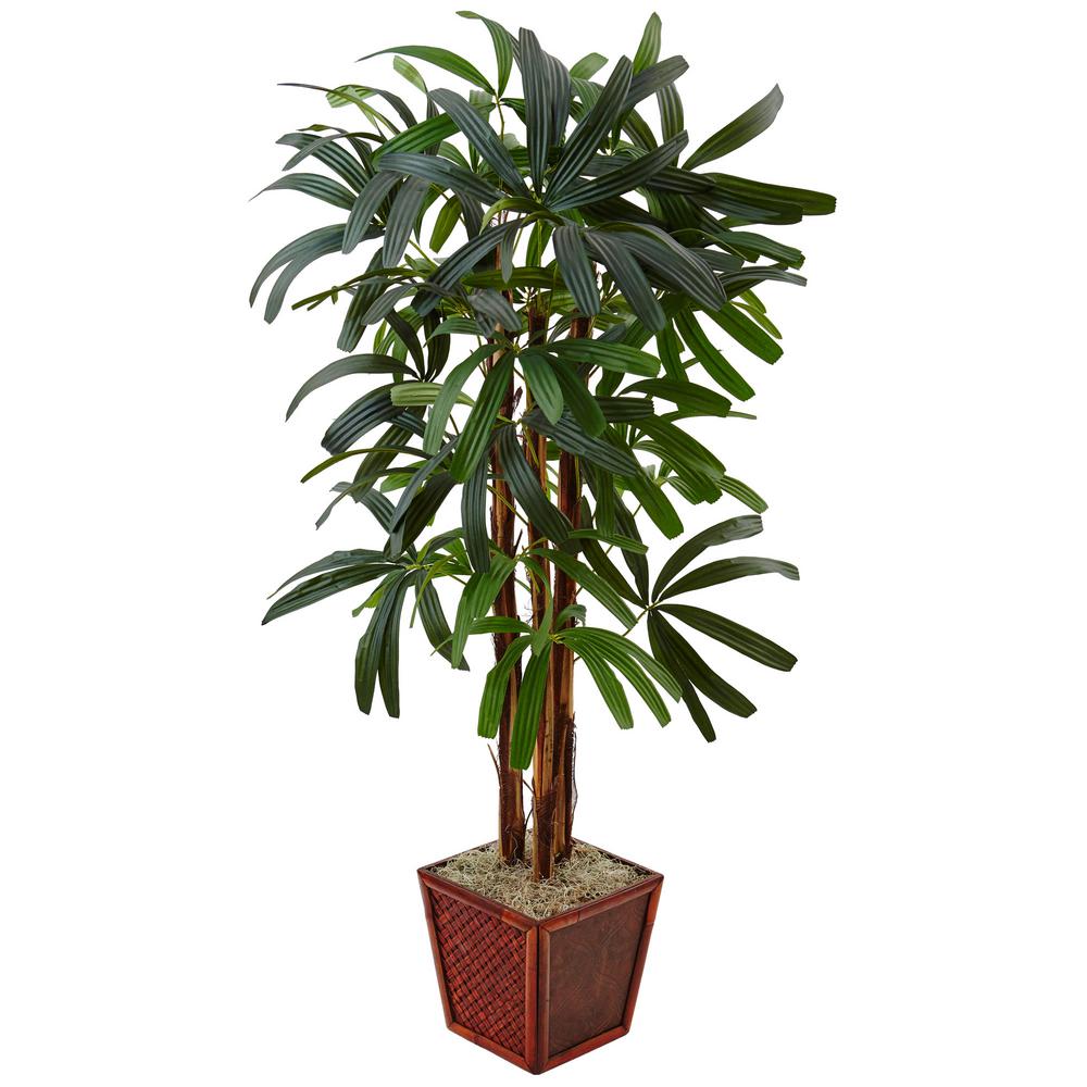 Nearly Natural Indoor 5Raphis Palm Artificial Tree in Bamboo Planter