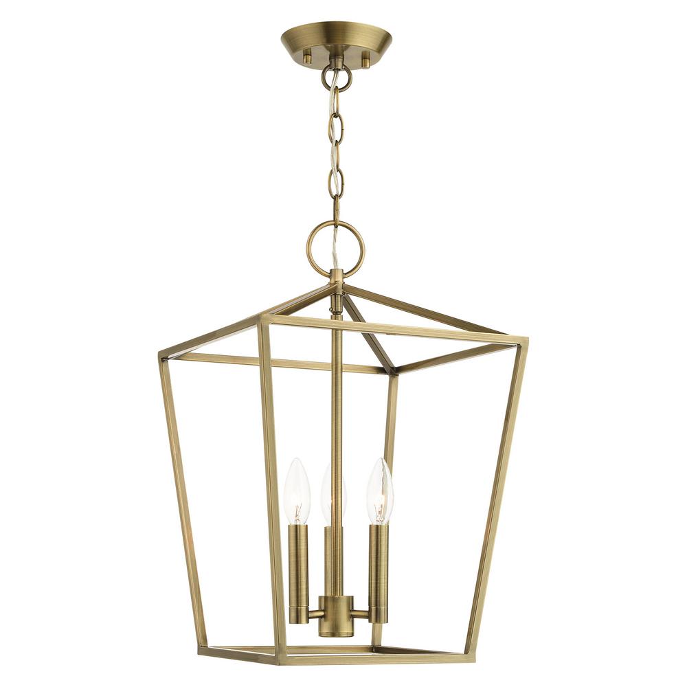 Livex Lighting Devonshire 3 Light Antique Brass Lantern Pendant With Metal Shade