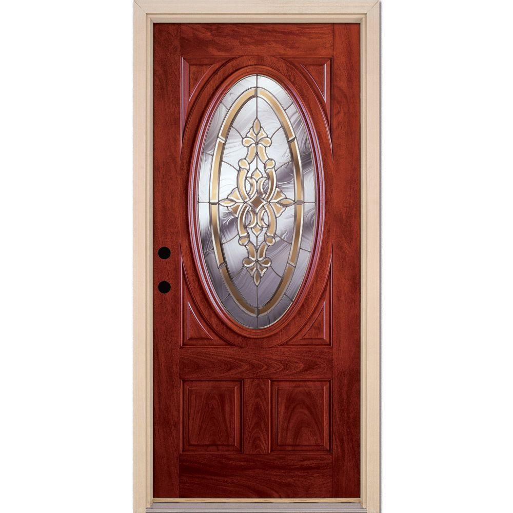 Feather River Doors 375 In X 81625 In Silverdale Zinc 34 Oval Lite Stained Cherry Mahogany 1731