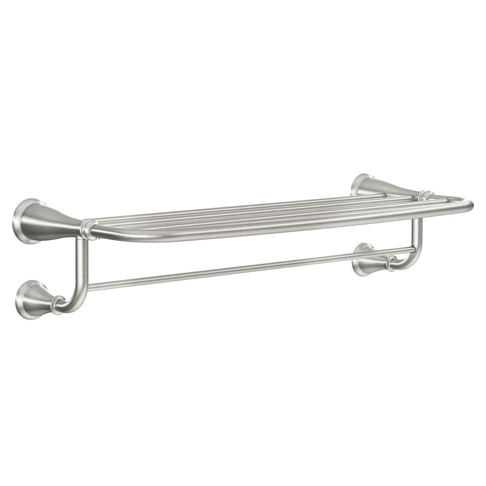 brushed nickel bathroom shelving unit