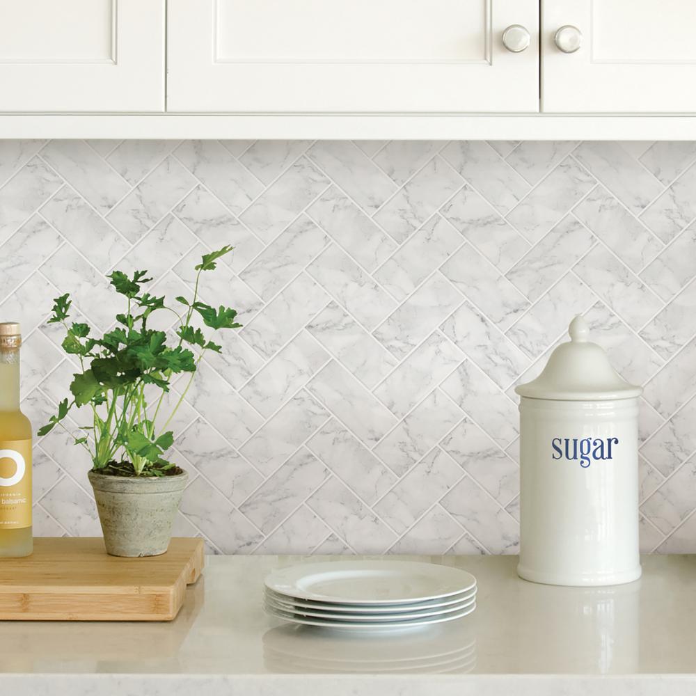 WallPOPs White Herringbone Carrara Peel Stick Backsplash Tiles NH2358   White Off White Wallpops Wall Decals Nh2358 64 1000 