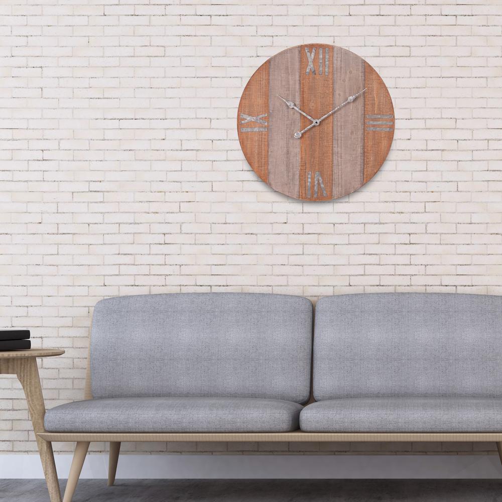 Pinnacle Rustic Wood Plank And Metal Gray Brown Wall Clock 1805 Overview