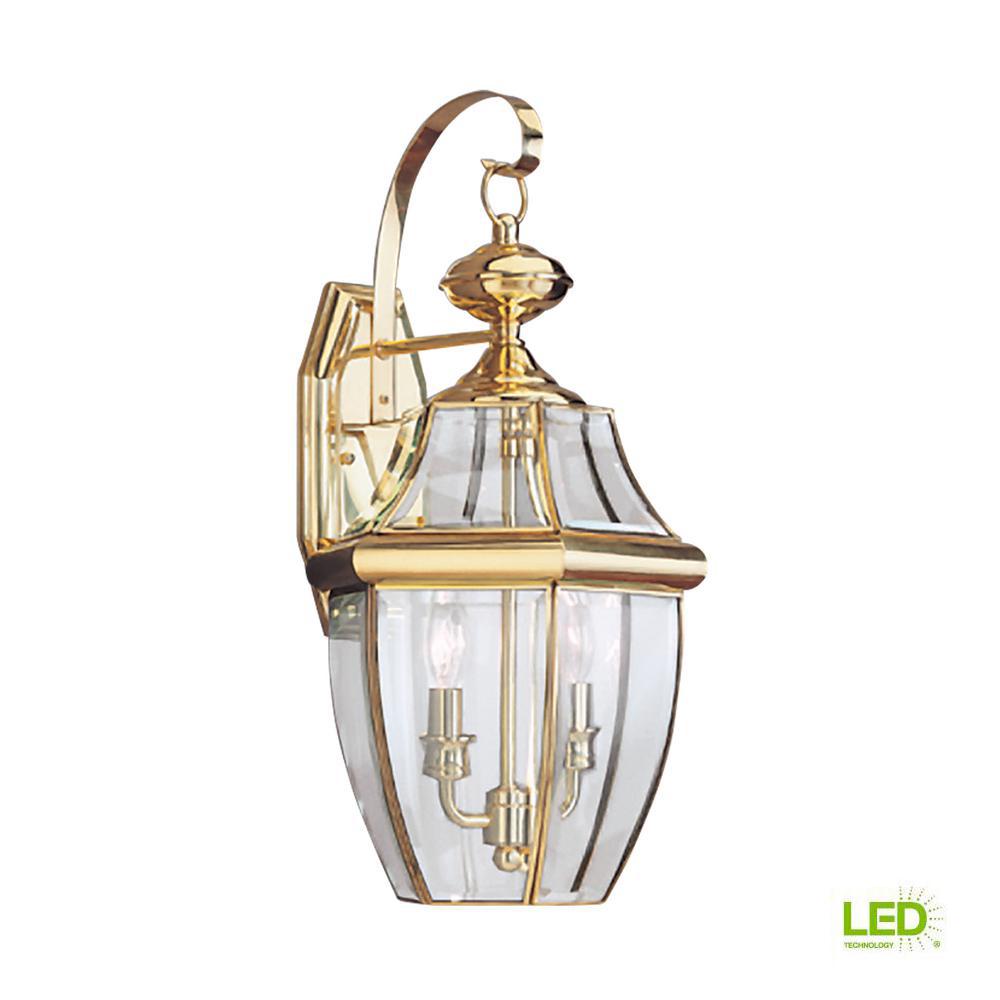 Hardwired Led Brass Gold Outdoor Wall Mounted Lighting Lancaster 2 Light Polished Brass Outdoor Wall Mount Lantern