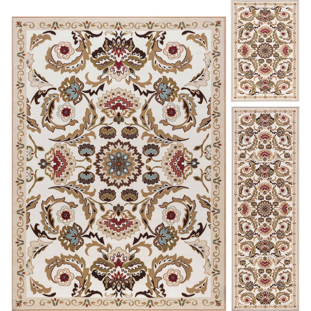 Tayse Rugs Majesty Cream 5 Ft X 7 3 Piece Rug Set