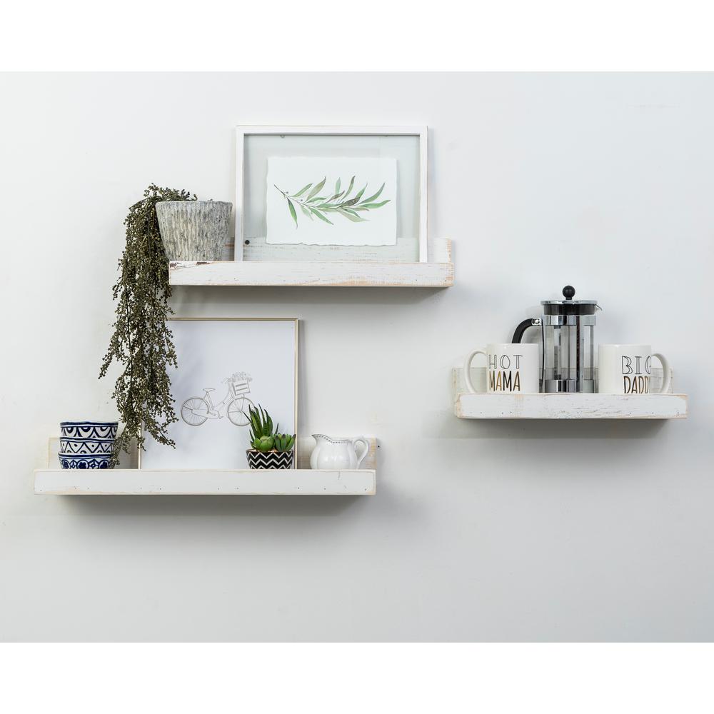 Rustic Luxe 7 In Depth White Pine Wood Floating Decorative Wall Shelf Set
