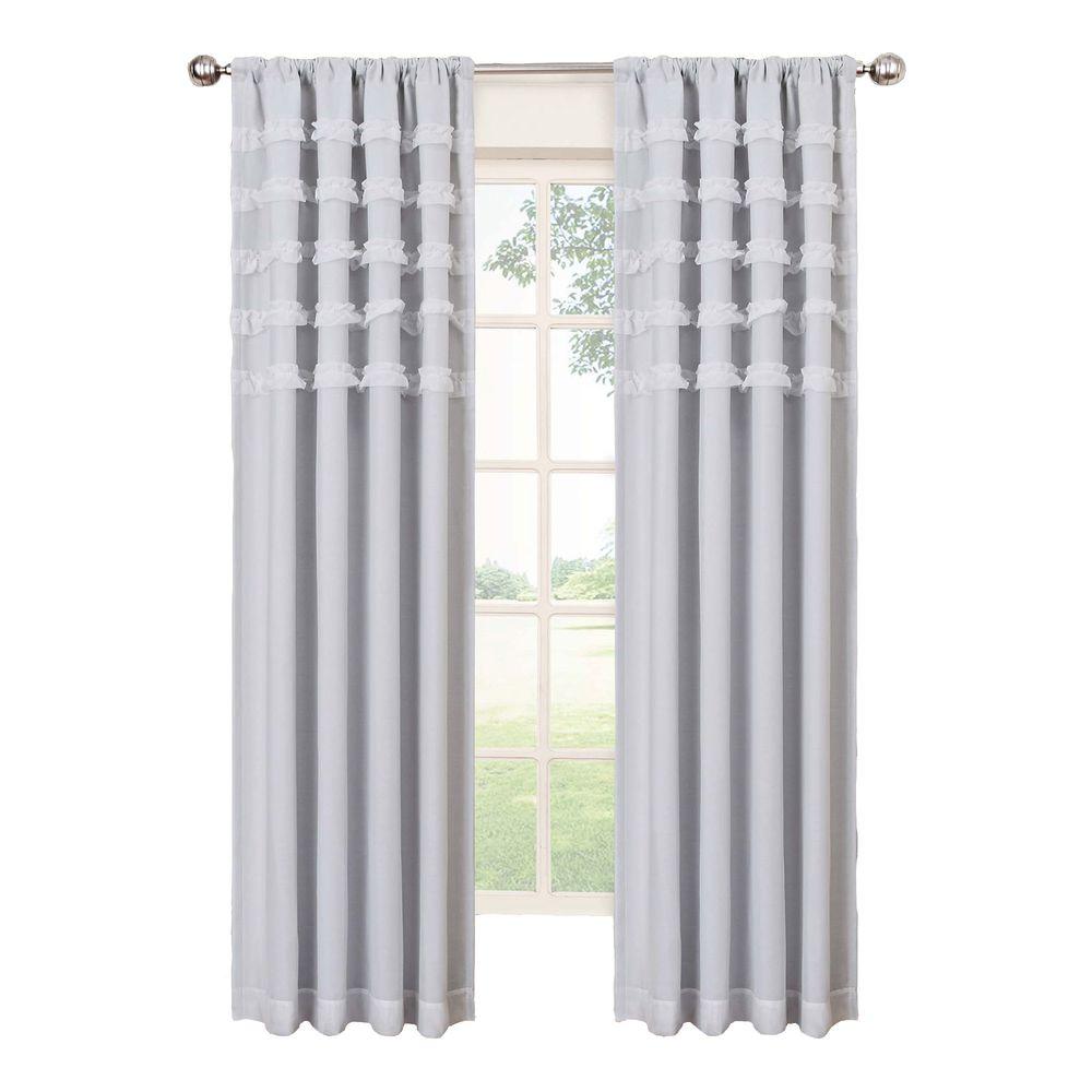 Eclipse Blackout Ruffle Batiste Blackout White Polyester Rod Pocket Curtain, 84 in. Length