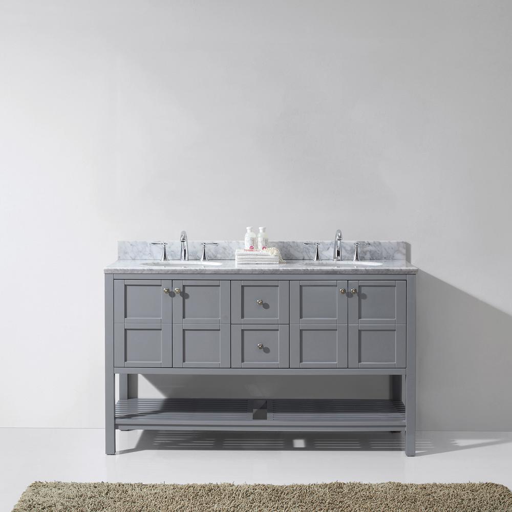 Virtu USA Winterfell 60 in. W x 22 in. D Vanity in Grey with Marble
