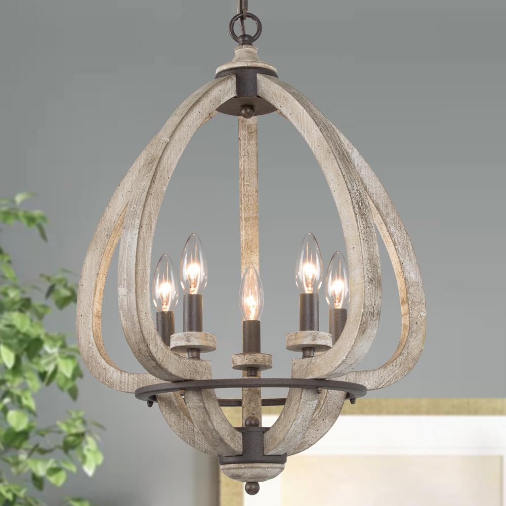 Sezeven Modern Farmhouse Island Chandelier 5 Light Bronze Rustic Geometric Wood Lantern Foyer Pendant Zyvenahd1370787 The Home Depot - Maria 5 Light Kitchen Island Pendant