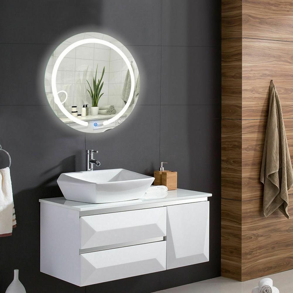 Costway 20 In W X 20 In H Frameless Round Led Light Bathroom Vanity Mirror In White Ba7251 The Home Depot