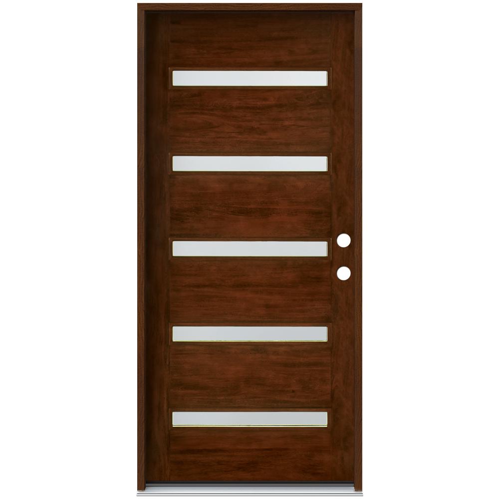 JELDWEN 36 in. x 80 in. LeftHand 5Lite Reed Glass Caramel Stain