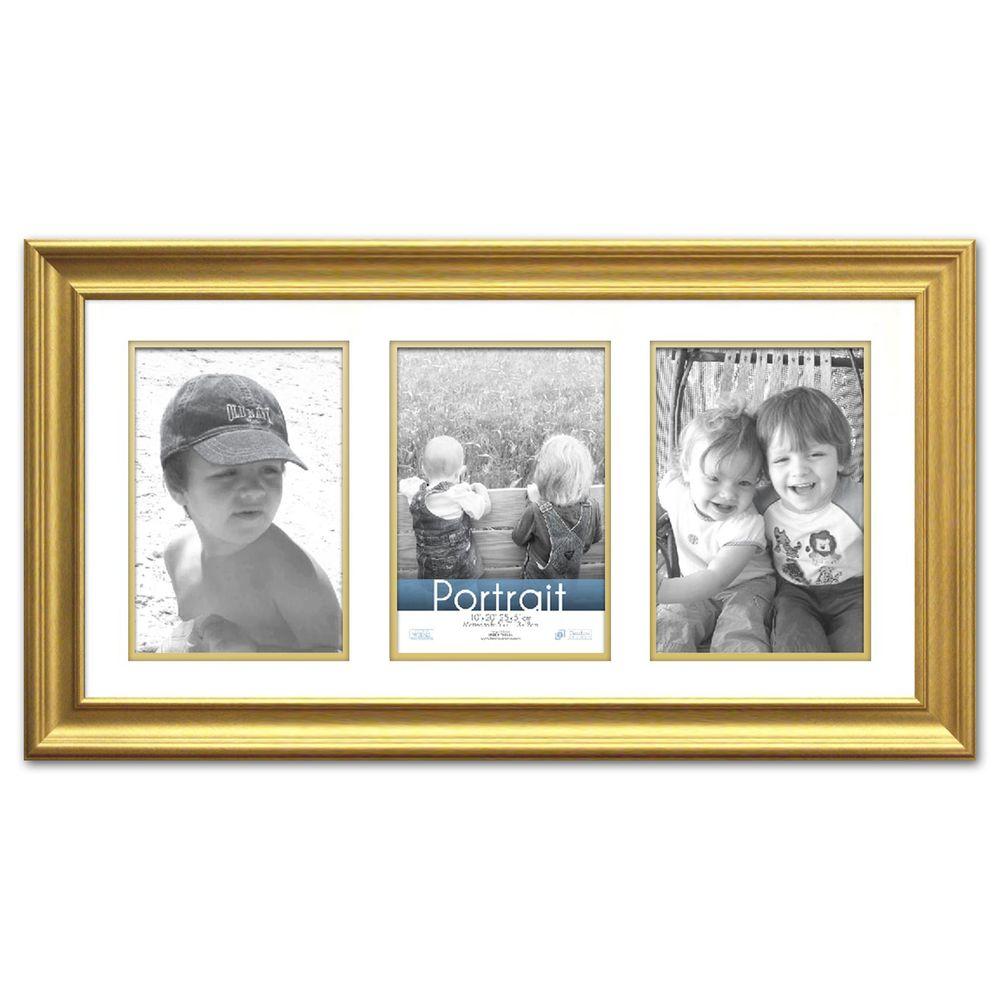 Timeless Frames Lauren 3-Opening 20 in. x 10 in. Gold Matted Picture Frame-45284 - The Home Depot