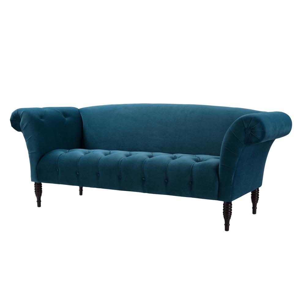 Jennifer Taylor Samantha Satin Teal Tufted Camelback Sofa 63140 3 Satin Teal Tufted Camelback Sofa