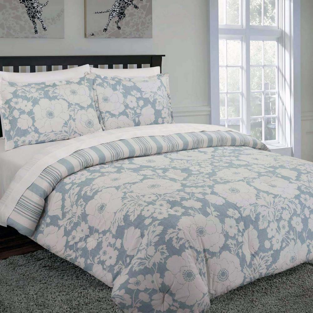 Nouvelle Home Chambray Coast 3 Piece Blue And White Floral King