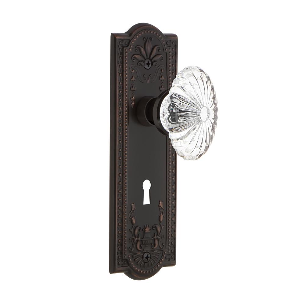 Nostalgic Warehouse Meadows Plate With Keyhole 2 3 8 In Backset Timeless Bronze Privacy Bed Bath Oval Fluted Crystal Glass Door Knob 703371 The Home Depot