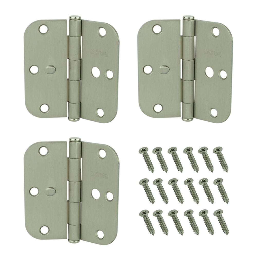 Everbilt 3 1 2 In X 5 8 In Radius Satin Nickel Door Hinge And Doorstop Value Pack 3 Pack