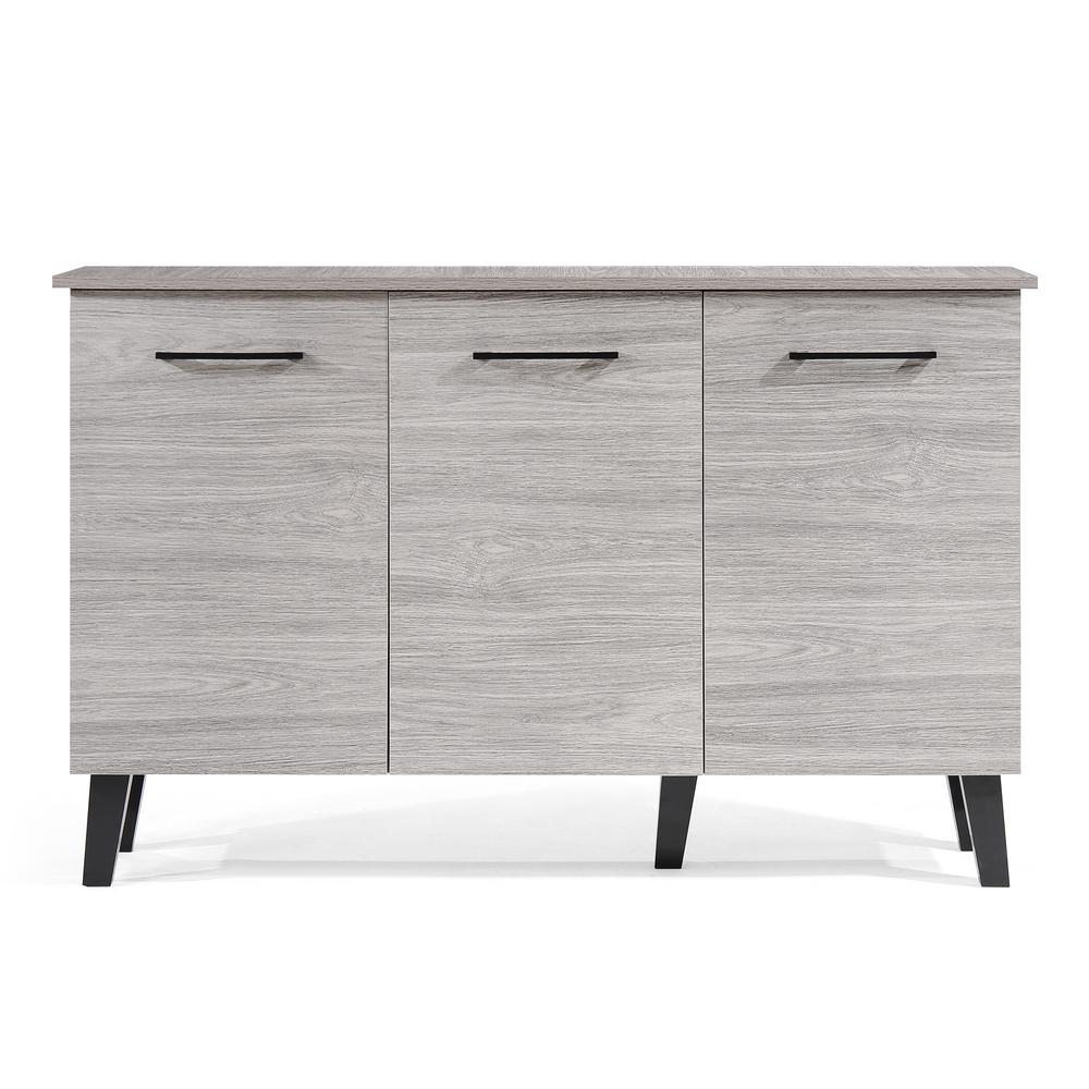 Noble House Emlyn Mid Century Modern Oak Gray Fiberboard 3 Door