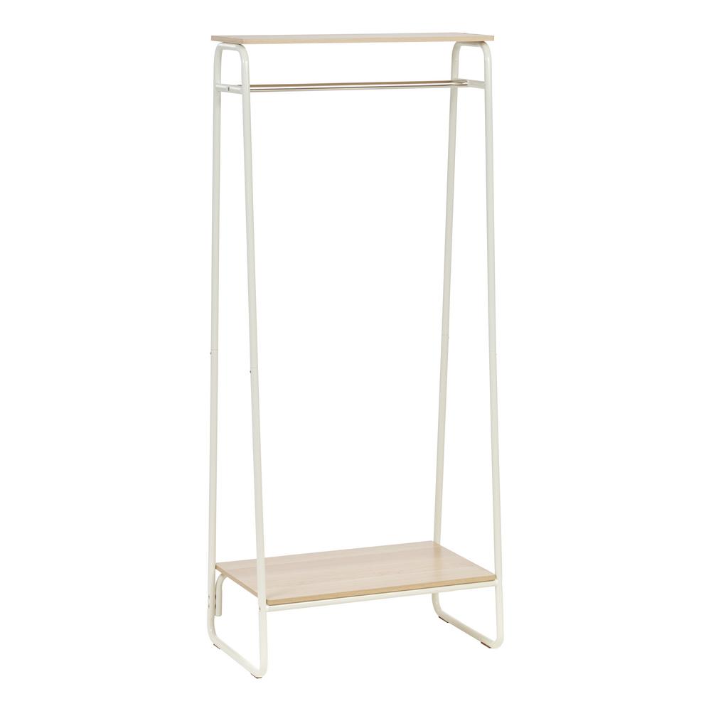 Iris White Metal Clothes Rack With Wood Shelves 16 In W X 59