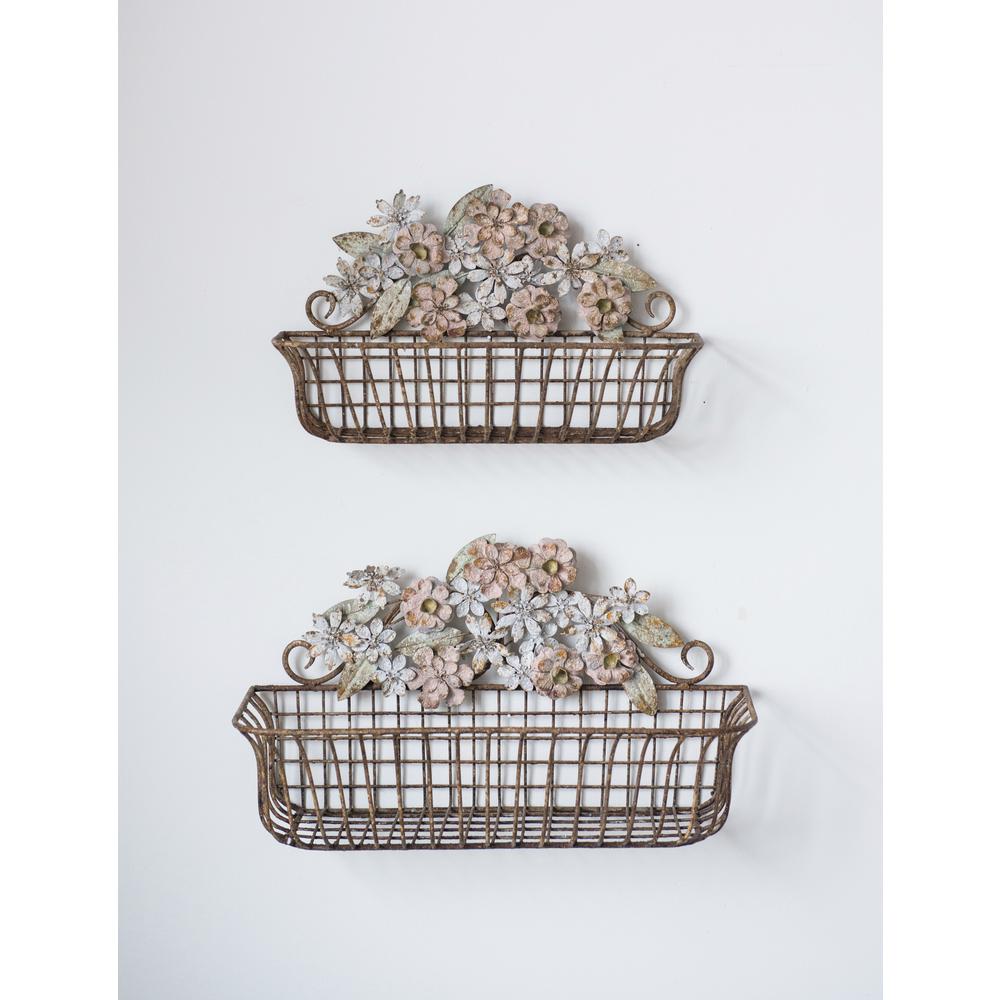 Rectangle Metal Decorative Wall Baskets Set Of 2
