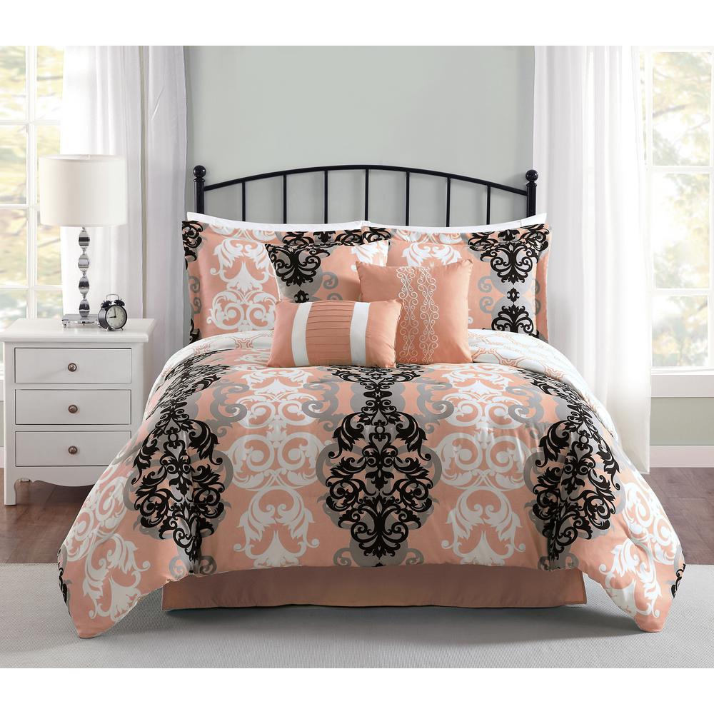 Carmela Home Downton 7 Piece Coral Queen Comforter Set Ymz008008