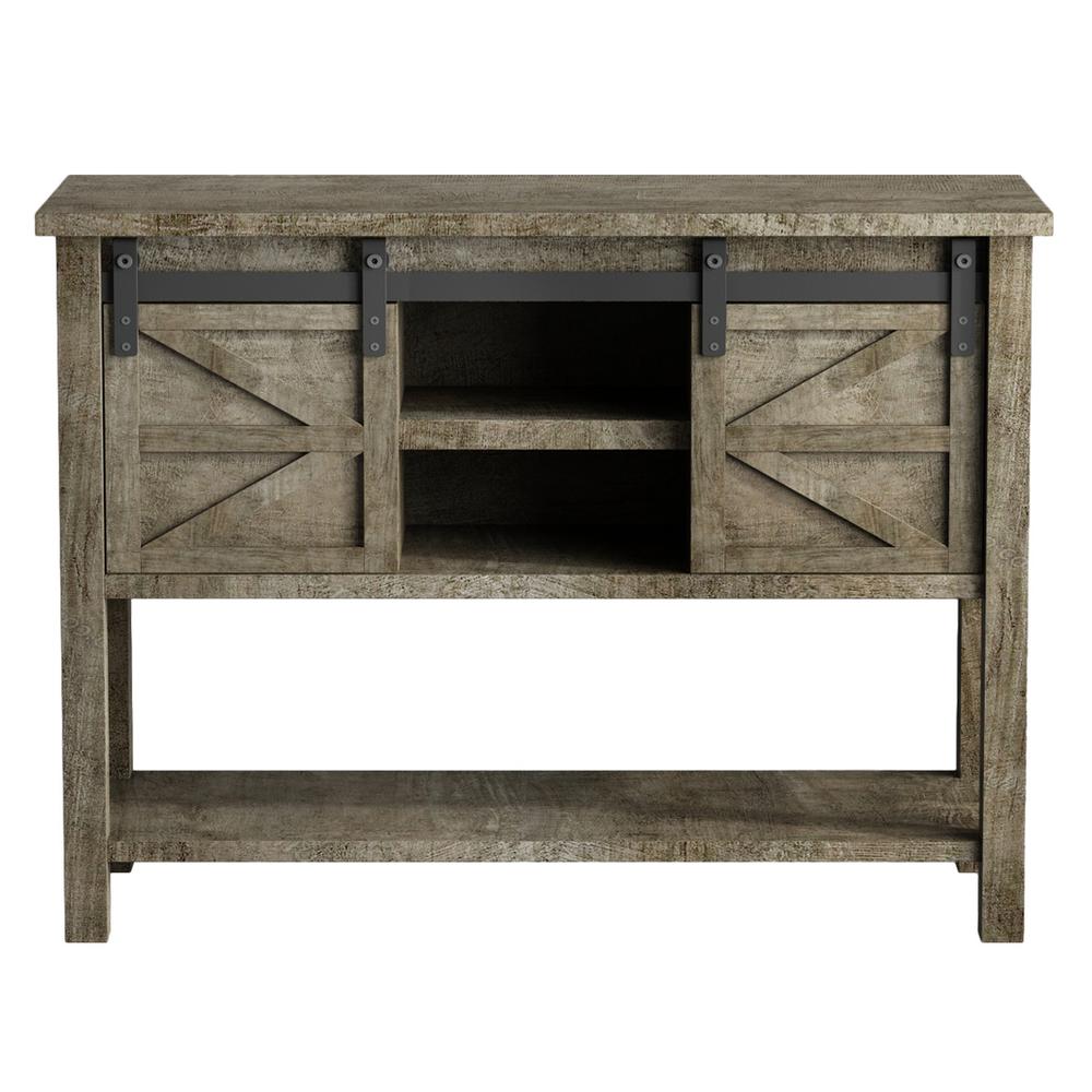 40 in. L x 32 in. H Gray Rectangle Wood Farmhouse Console Table with Sliding Barn Doors and