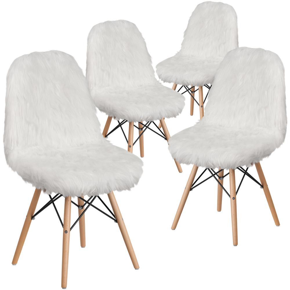 Carnegy Avenue White Furry Chair (Set of 4)CGADL225905