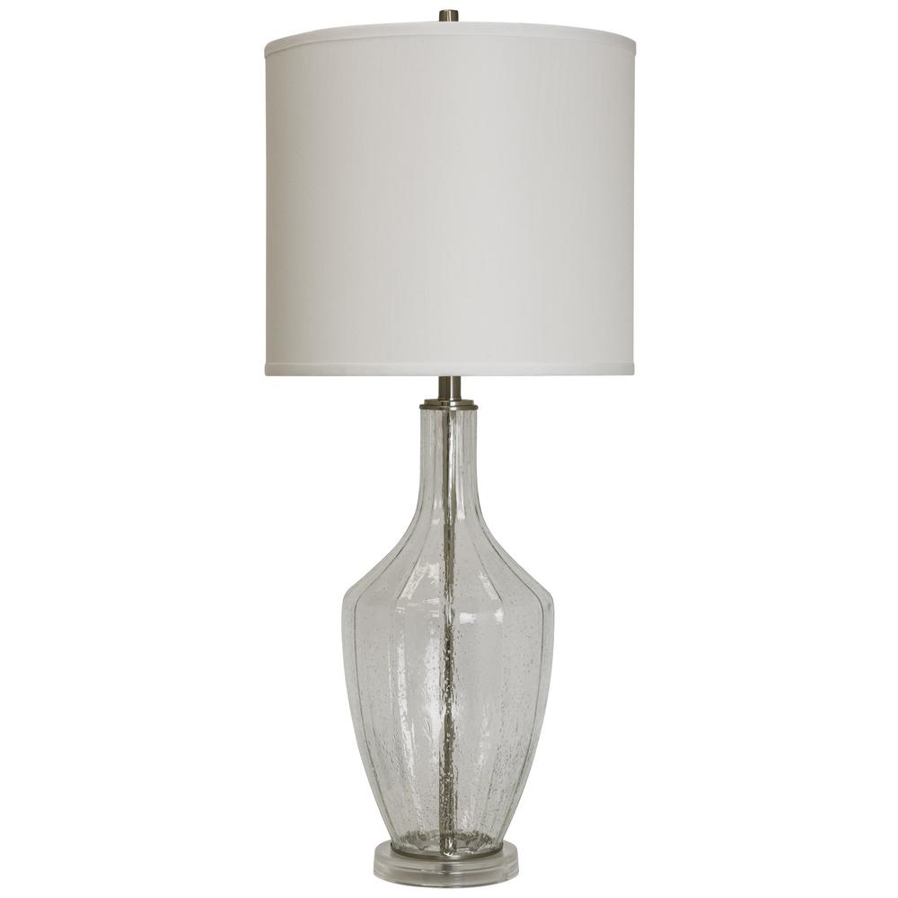 Stylecraft 37 In Seeded Glass Table Lamp With White Hardback Fabric Shade