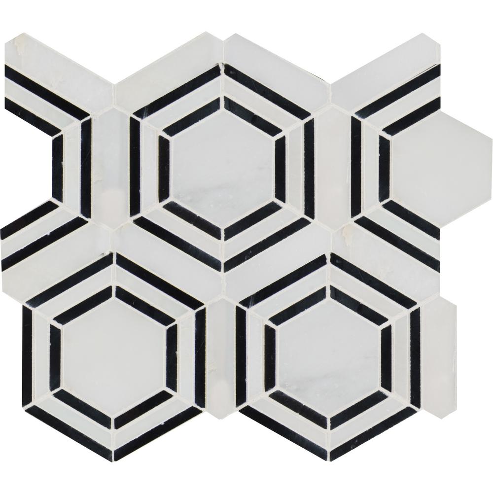 Georama Nero 13 In X 11 10mm Polished Marble Mesh Mounted Mosaic Tile 9 Sq Ft Case