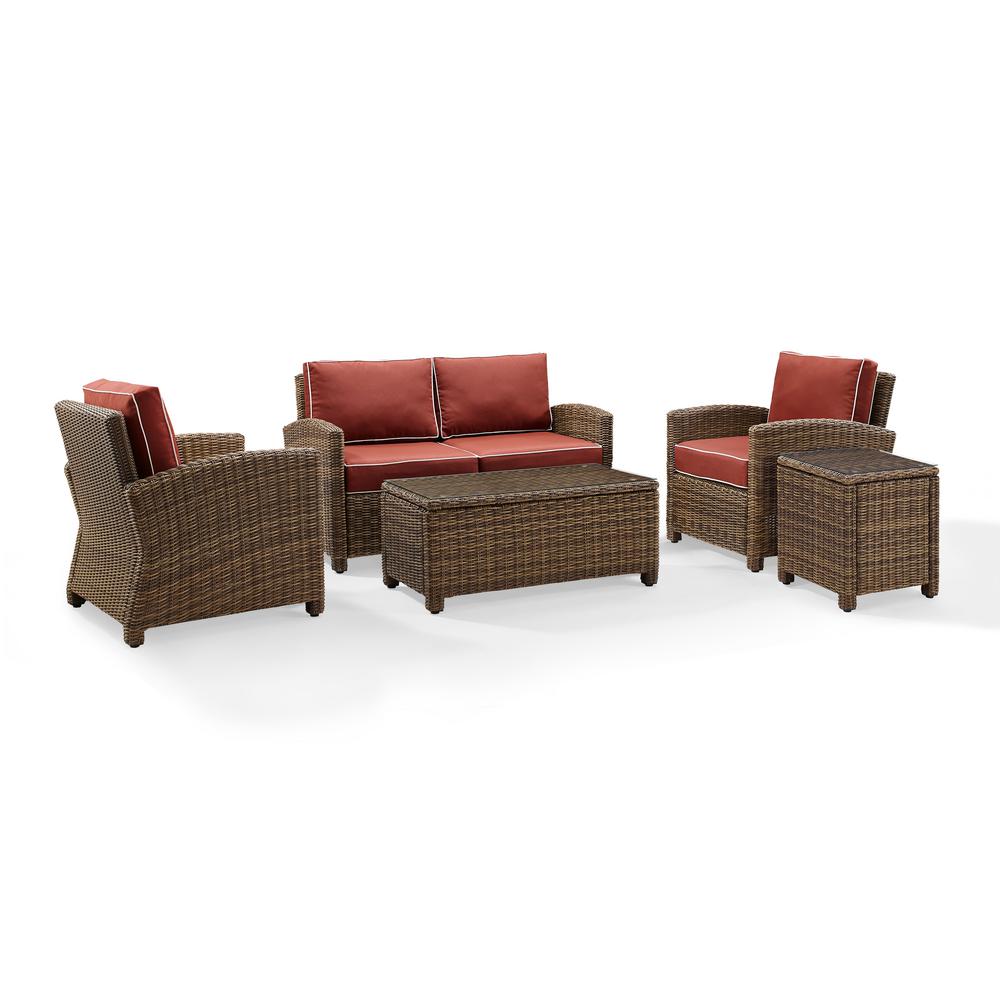 Crosley Bradenton 5 Piece Wicker Patio Outdoor Conversation Set With Sangria Cushions Ko70050wb Sg The Home Depot