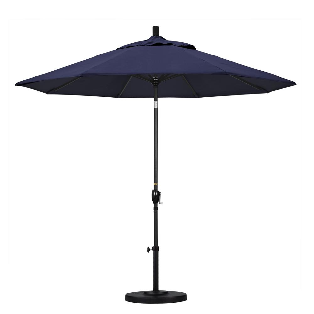 California Umbrella 9 Ft Black Aluminum Pole Market Aluminum Ribs Push Tilt Crank Lift Patio Umbrella In Navy Sunbrella Gspt908302 5439 The Home Depot