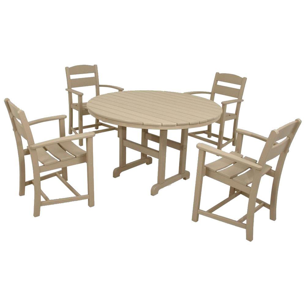 Beige Ivy Terrace Patio Dining Furniture The Clics Sand 5 Piece Plastic Outdoor Patio Dining Set