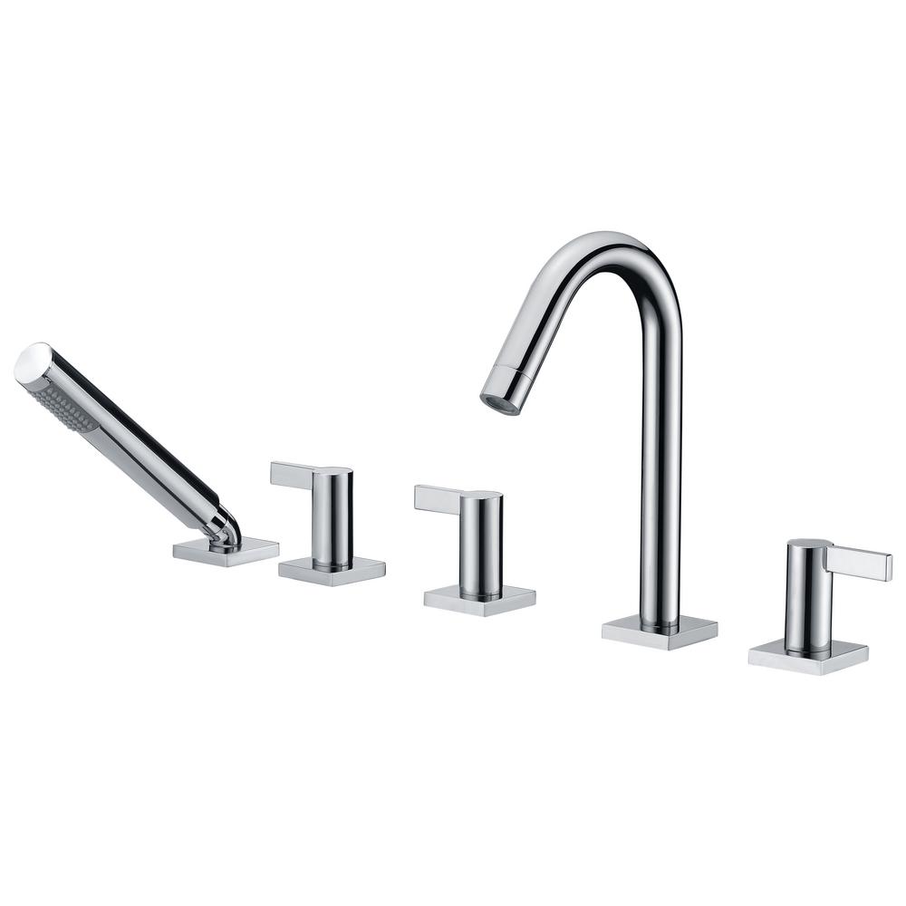Pull Out Sprayer 5 Ft Chrome Roman Tub Faucets Bathtub Snow Series 3 Handle Deck Mount Roman Tub Faucet With Handheld Sprayer In Polished