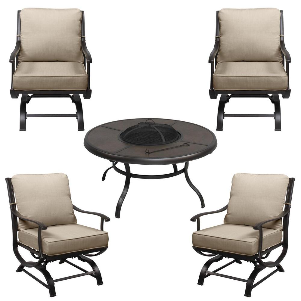 Hampton Bay Redwood Valley Black 5 Piece Steel Outdoor Patio Fire
