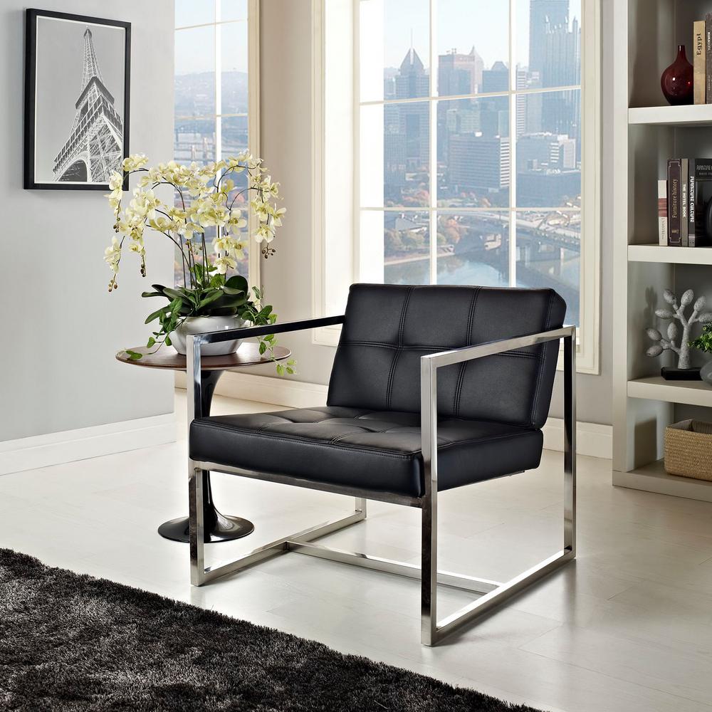 MODWAY Hover Black Upholstered Vinyl Lounge Chair-EEI-263-BLK - The ...