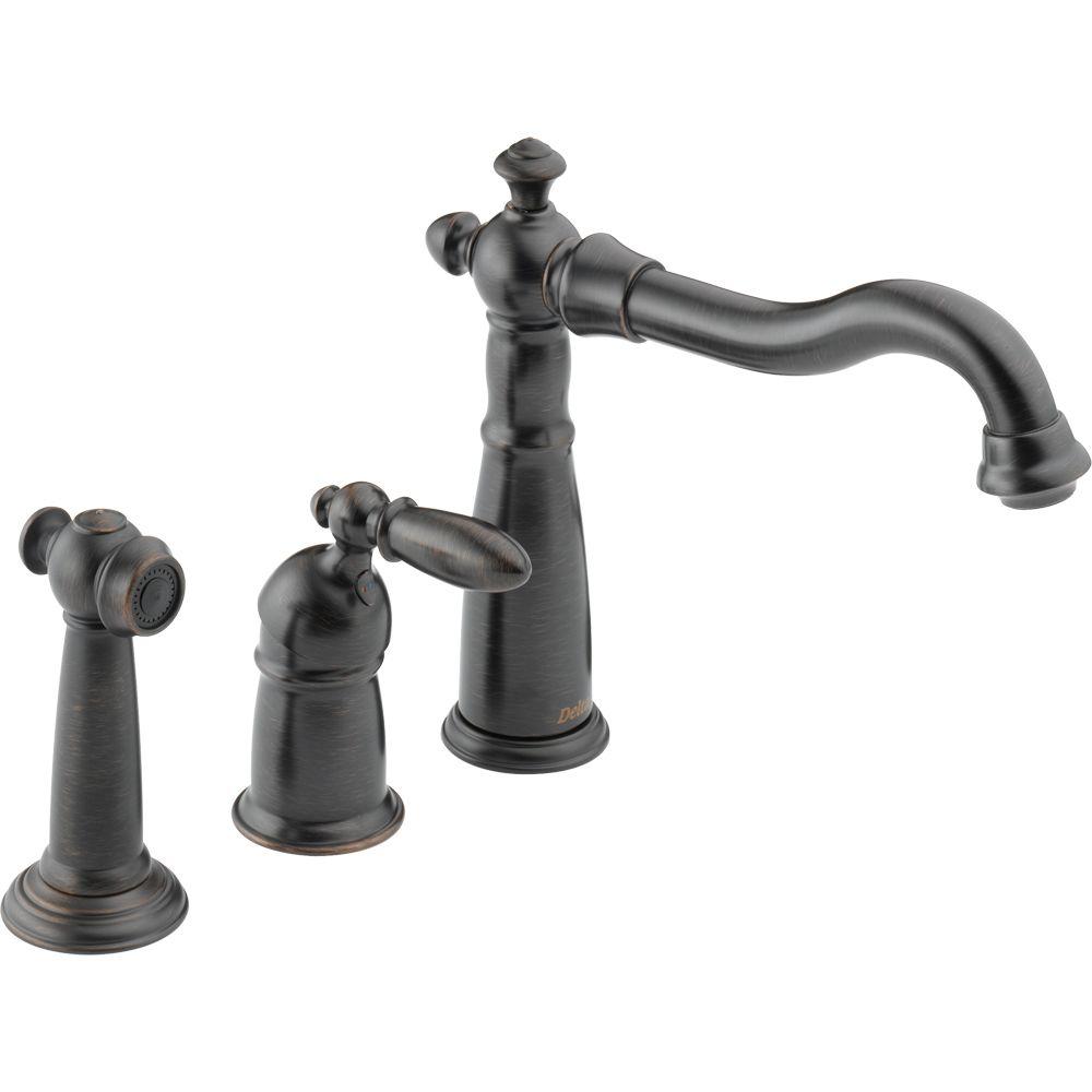 Delta Victorian Single Handle Standard Kitchen Faucet With Side Sprayer In Venetian Bronze 155 Rb Dst The Home Depot