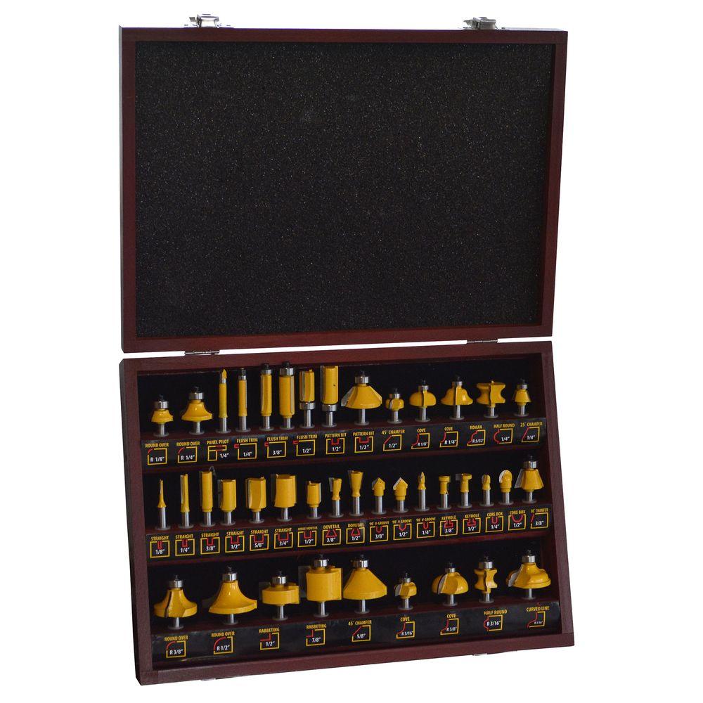 PROSERIES 9.25 in. Steel Router Bit Set in Wood Box (40Piece)801002