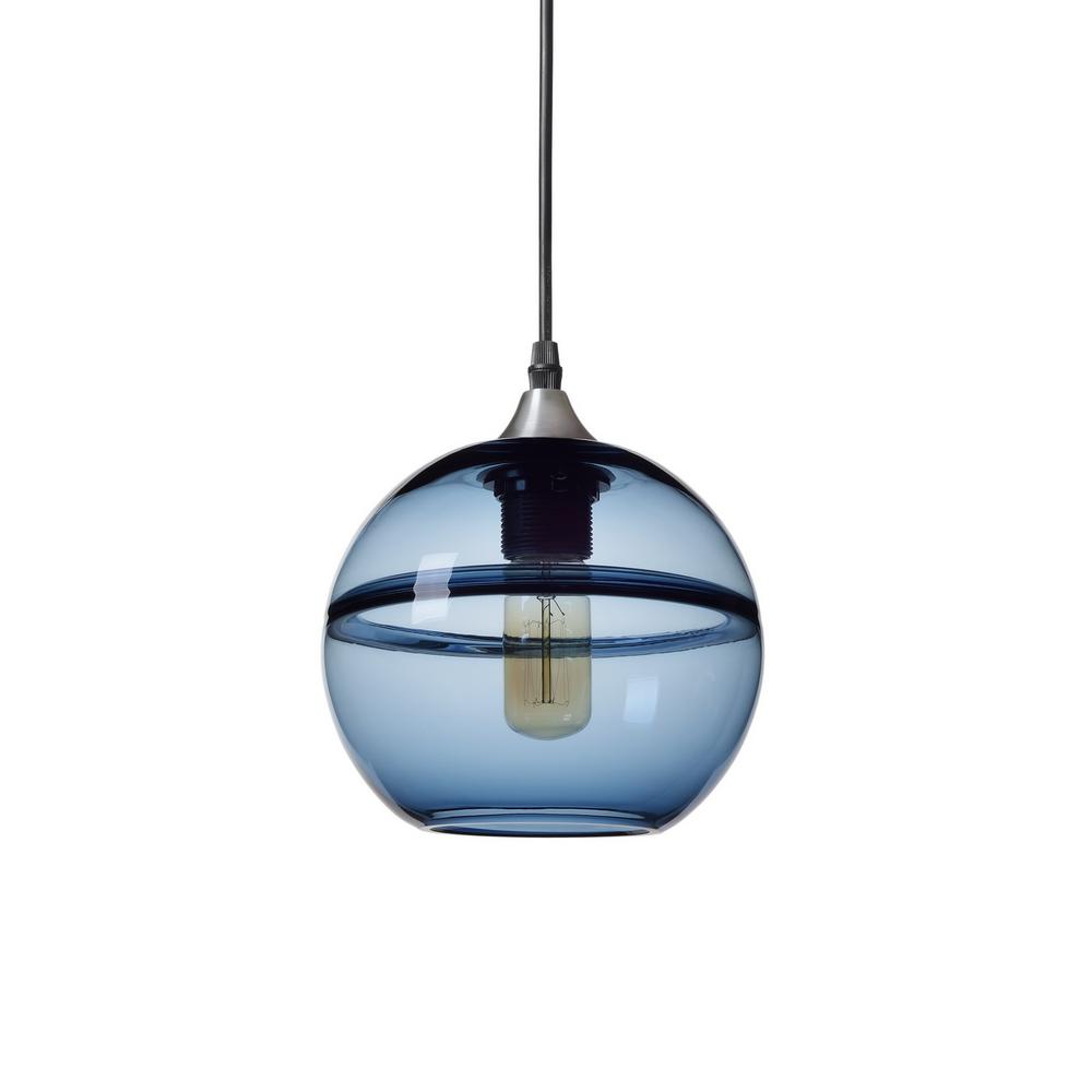 Casamotion 7 In H 1 Light Unique Optic Contemporary Silver Doubleeyelid Hand N Glass Pendant With Blue Shade 234168016 The Home Depot - Blue Glass Pendant Shade
